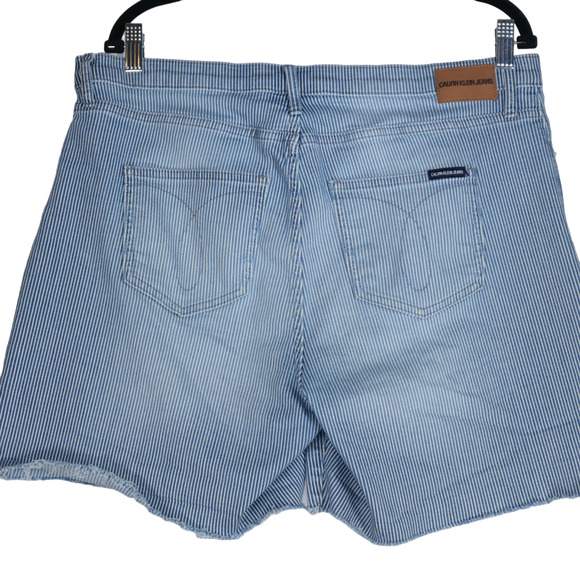 Calvin Klein Denim Jean Shorts Women Size 16 Pockets Blue White Hi Rise Nautical - Picture 6 of 9